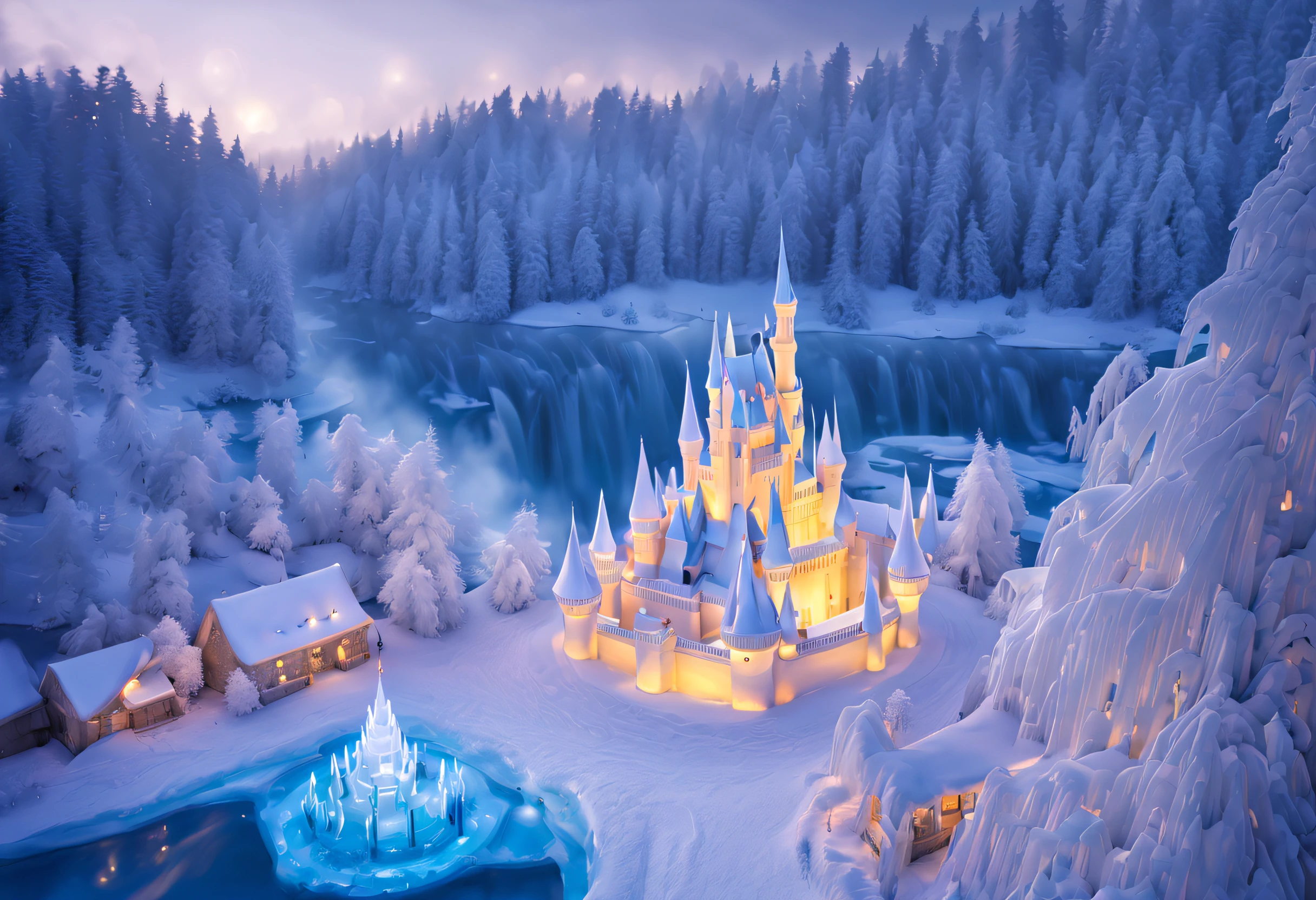 (best quality,4k,8k,highres,masterpiece:1.2),ultra-detailed,realistic,photorealistic:1.37,hdr,uhd,studio lighting,physically-based rendering,sharp focus,extreme detail description,professional,vivid colors,bokeh,ice castle,glittering ice crystals,majestic towers and spires,sparkling snow-covered rooftops,frozen waterfalls and fountains,enchanting ice sculptures,glistening icicles hanging from the eaves,magical northern lights dancing in the sky,frost-covered trees and gardens,fantastical ice bridges connecting different parts of the castle,elaborate ice-carved furniture and decorations,ethereal ice chandeliers casting a magical glow,icy reflection on the shimmering frozen lake,a sense of symmetry and grandeur,freezing cold air with visible breath,icy wind whistling through the castle,absolute stillness and tranquility,mysterious ice caves and secret chambers within the castle,royal figures adorned in shimmering, elegant ice garments,stunning ice labyrinth leading to hidden surprises,crystal-clear ice windowpanes with intricate patterns,playful ice slides and sledding slopes,exquisite ice throne fit for an ice queen or king,magical creatures made of ice inhabiting the surroundings,subtle shades of blue and silver creating a wintry ambiance,dazzling sunlight reflecting off the ice surfaces,intense contrasts between shadows and highlights,ethereal atmosphere created by mist and fog,mesmerizing details of snowflakes and frost formations,ethereal and magical atmosphere throughout the entire castle,glowing lanterns and torches illuminating the night,frozen lake with playful ice skaters twirling around,charming ice village nestled near the castle,sparkling stars visible in the night sky above the ice castle.