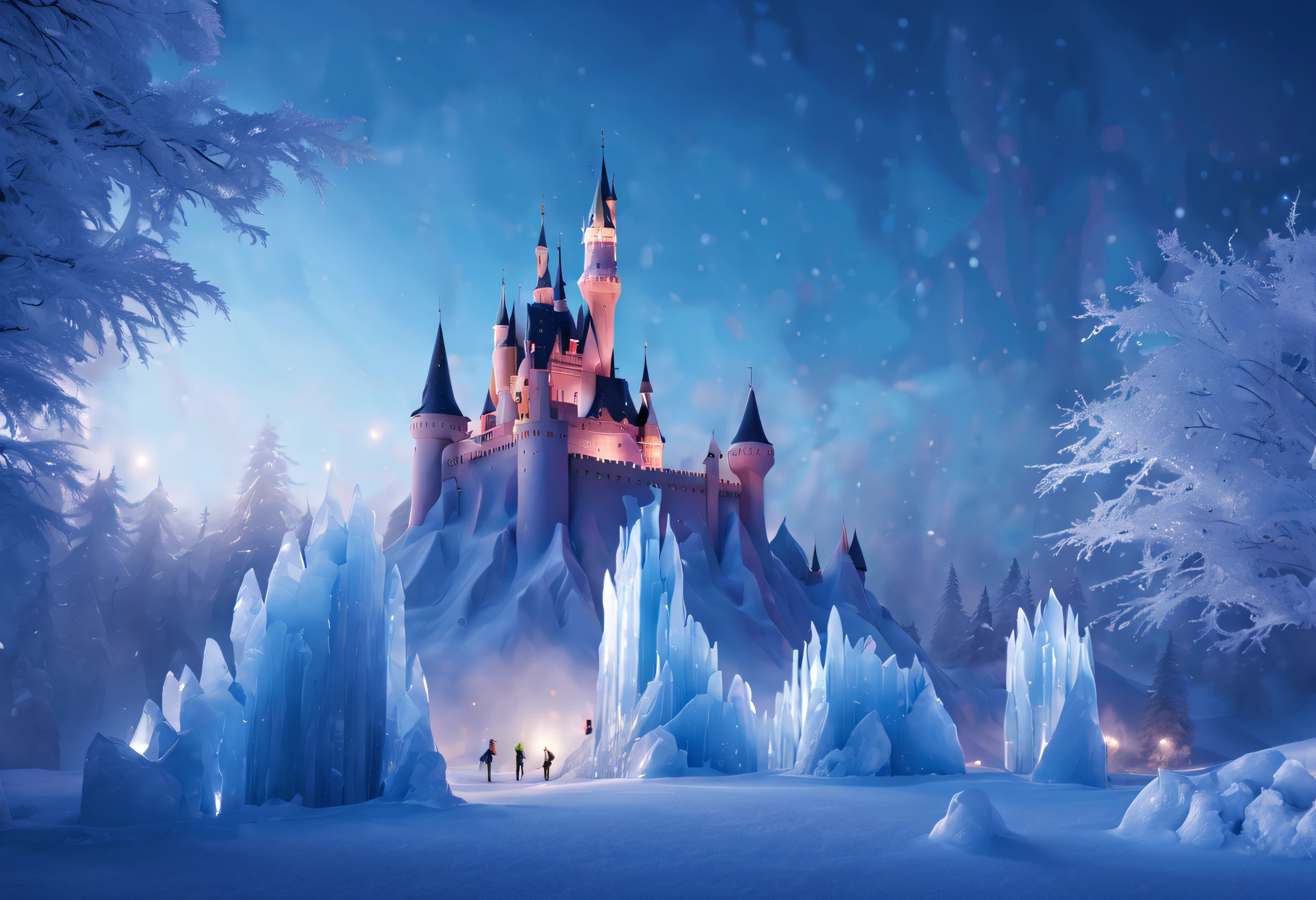 (best quality,4k,8k,highres,masterpiece:1.2),ultra-detailed,realistic,photorealistic:1.37,hdr,uhd,studio lighting,physically-based rendering,sharp focus,extreme detail description,professional,vivid colors,bokeh,ice castle,glittering ice crystals,majestic towers and spires,sparkling snow-covered rooftops,frozen waterfalls and fountains,enchanting ice sculptures,glistening icicles hanging from the eaves,magical northern lights dancing in the sky,frost-covered trees and gardens,fantastical ice bridges connecting different parts of the castle,elaborate ice-carved furniture and decorations,ethereal ice chandeliers casting a magical glow,icy reflection on the shimmering frozen lake,a sense of symmetry and grandeur,freezing cold air with visible breath,icy wind whistling through the castle,absolute stillness and tranquility,mysterious ice caves and secret chambers within the castle,royal figures adorned in shimmering, elegant ice garments,stunning ice labyrinth leading to hidden surprises,crystal-clear ice windowpanes with intricate patterns,playful ice slides and sledding slopes,exquisite ice throne fit for an ice queen or king,magical creatures made of ice inhabiting the surroundings,subtle shades of blue and silver creating a wintry ambiance,dazzling sunlight reflecting off the ice surfaces,intense contrasts between shadows and highlights,ethereal atmosphere created by mist and fog,mesmerizing details of snowflakes and frost formations,ethereal and magical atmosphere throughout the entire castle,glowing lanterns and torches illuminating the night,frozen lake with playful ice skaters twirling around,charming ice village nestled near the castle,sparkling stars visible in the night sky above the ice castle.