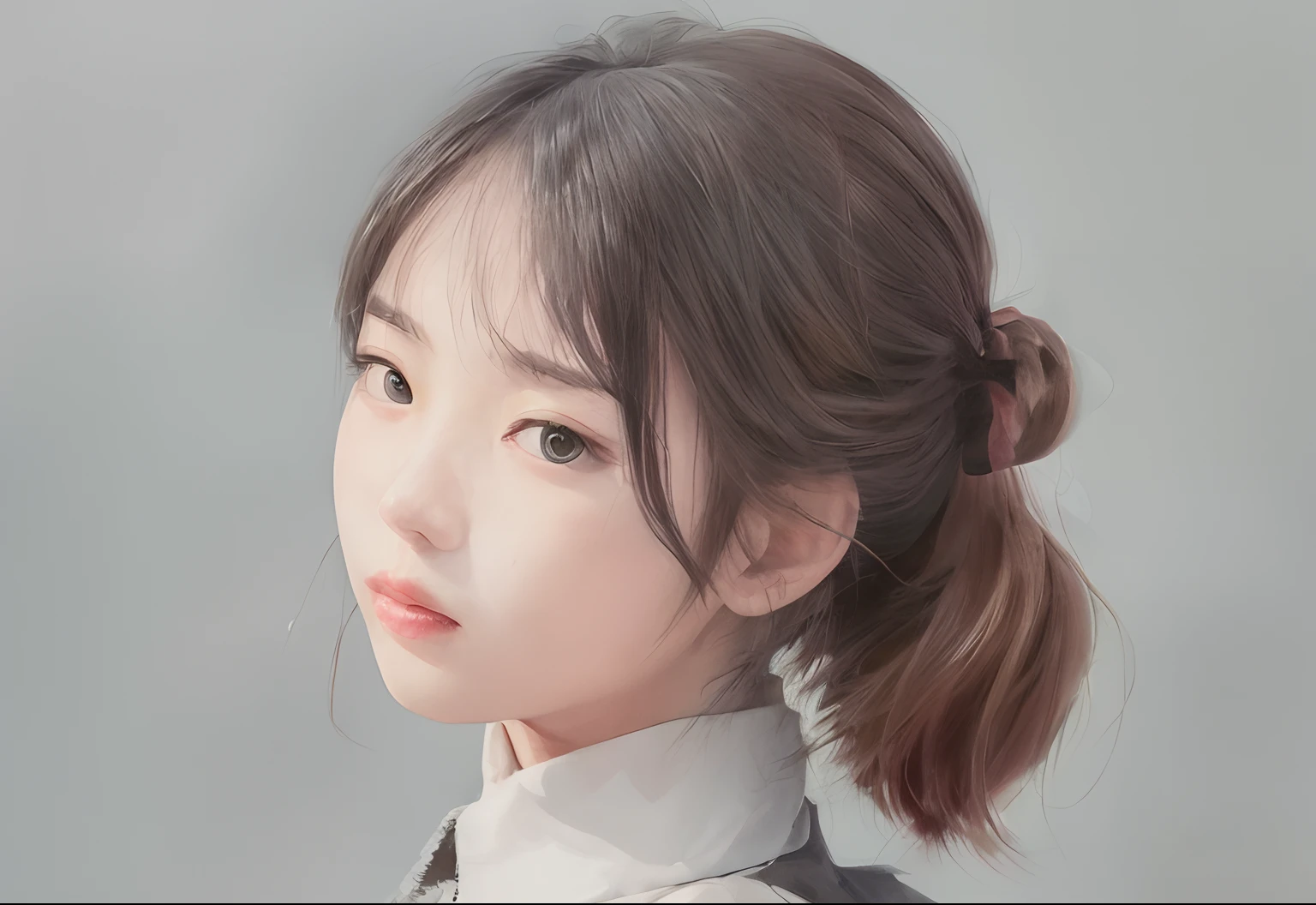 Master peace、、Realstic:1.4)、(extremely complex:1.2)、(Upper bust:1.2)、(from front:1.3)、Summer Images、You are shoulder-to-shoulder in a very neat dress、haired(ponytails)、Watch your audience、The expression is very bright、Japan people about 21 years old with a small face of about 150 cm、Fashionable makeup、Model style like a face that looks younger than her age、Head tilt、1girl in、独奏、ultra high-resolution、8k UHD、flawless anatomy、Exquisitely detailed skin、Best Shadows、delicated、high resolutions