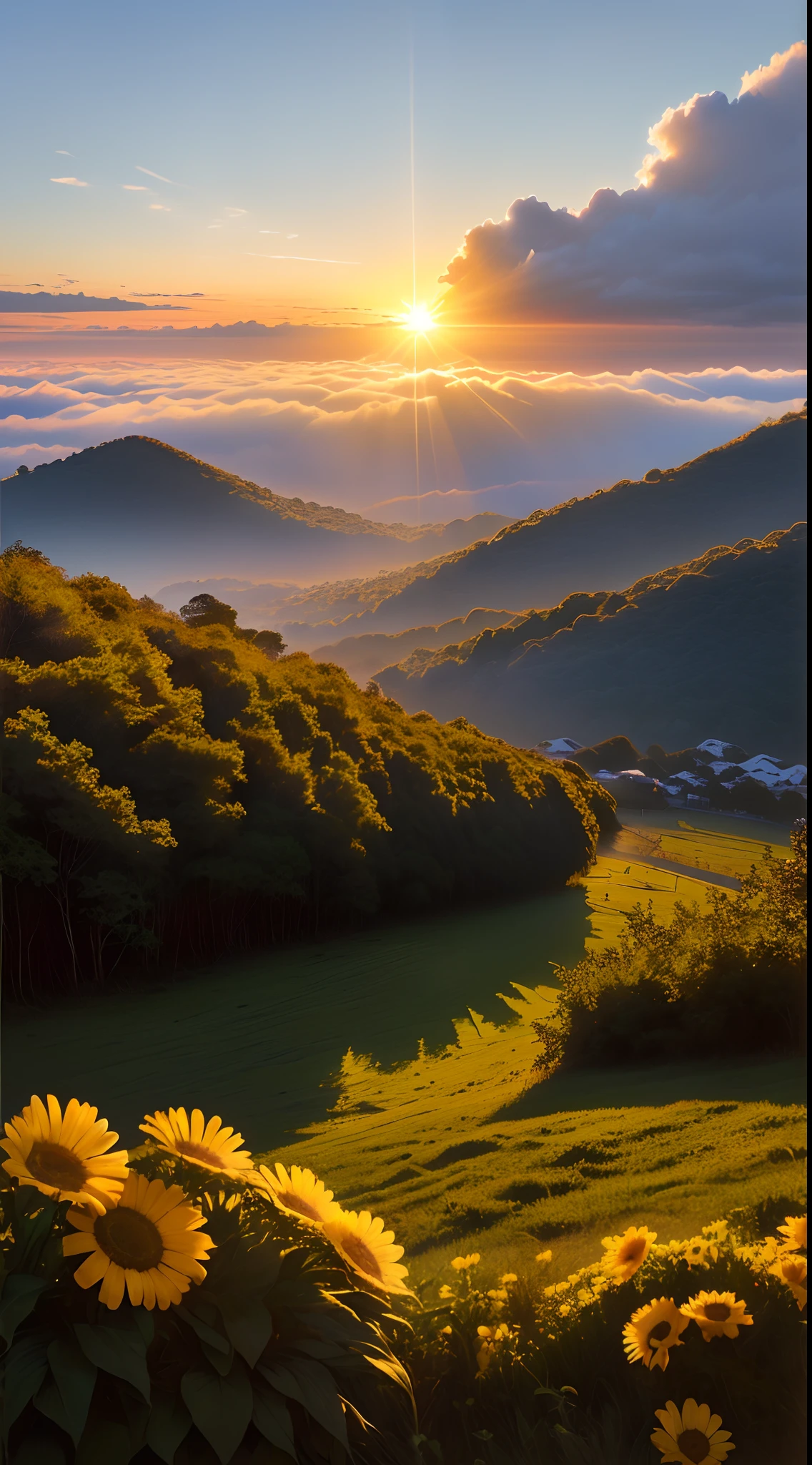 The first rays of sun in the morning，Brilhando nas nuvens