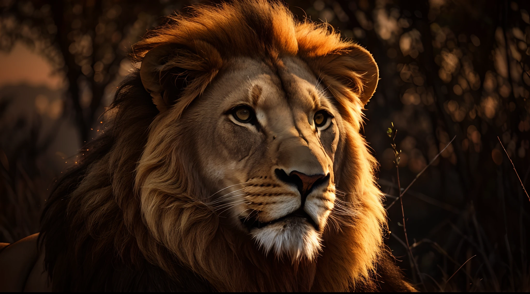Lion, beauty Lion, naturais, Natureza, Natureza, Linda, renderizado, fotorrealista, UltraHD, 4k, texturasdetalhadas, thunders, sombras detalhadas, cores detalhadas, por do sol, sol se pondo, Sunset, Natureza Linda, fundo preto, por do sol, contraste detalhado, contraste realista, alta resolução, cores detalhadas, fogo, eletricidade, divina criatura, 8k,