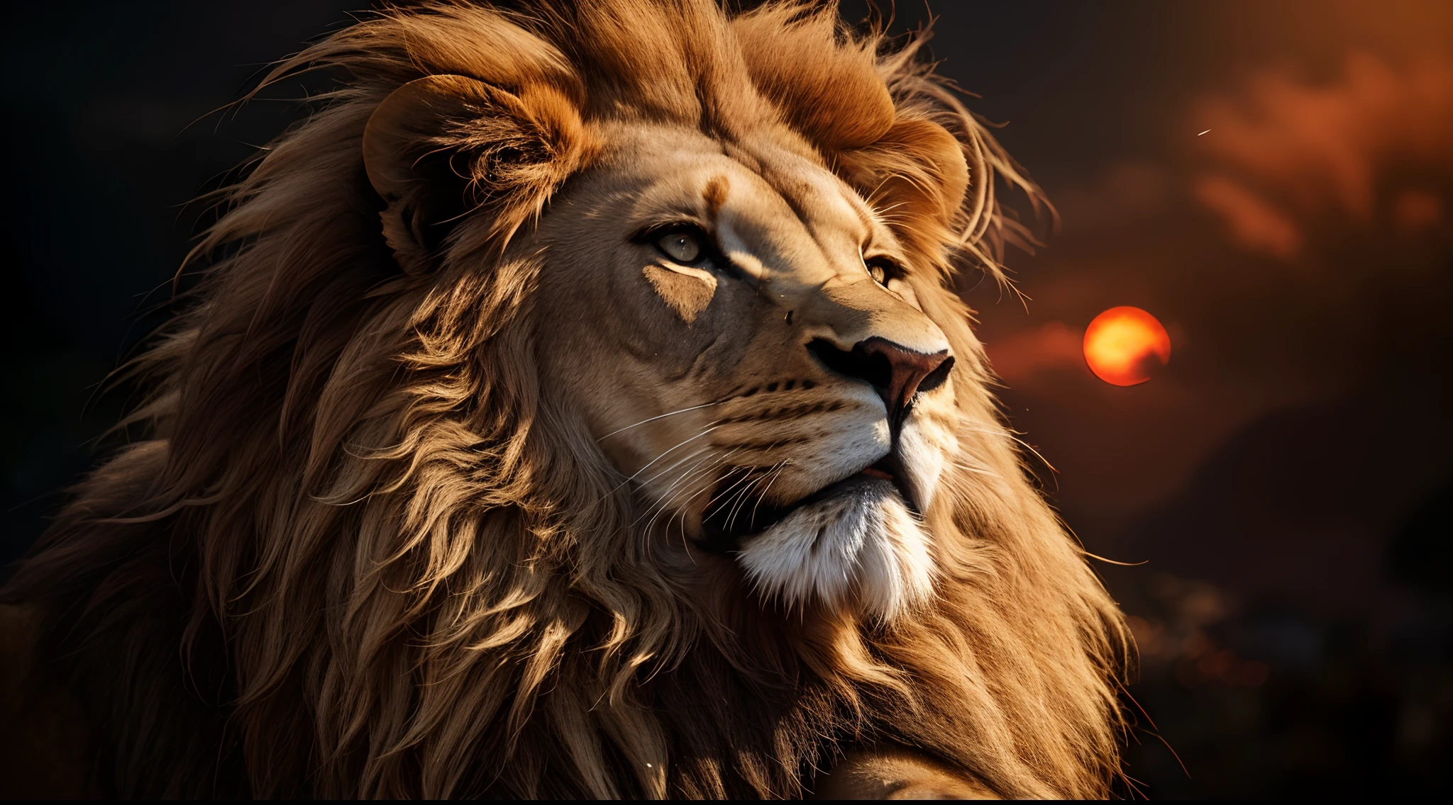 Lion, beauty Lion, naturais, Natureza, Natureza, Linda, renderizado, fotorrealista, UltraHD, 4k, texturasdetalhadas, thunders, sombras detalhadas, cores detalhadas, por do sol, sol se pondo, Sunset, Natureza Linda, fundo preto, por do sol, contraste detalhado, contraste realista, alta resolução, cores detalhadas, fogo, eletricidade, divina criatura, 8k,