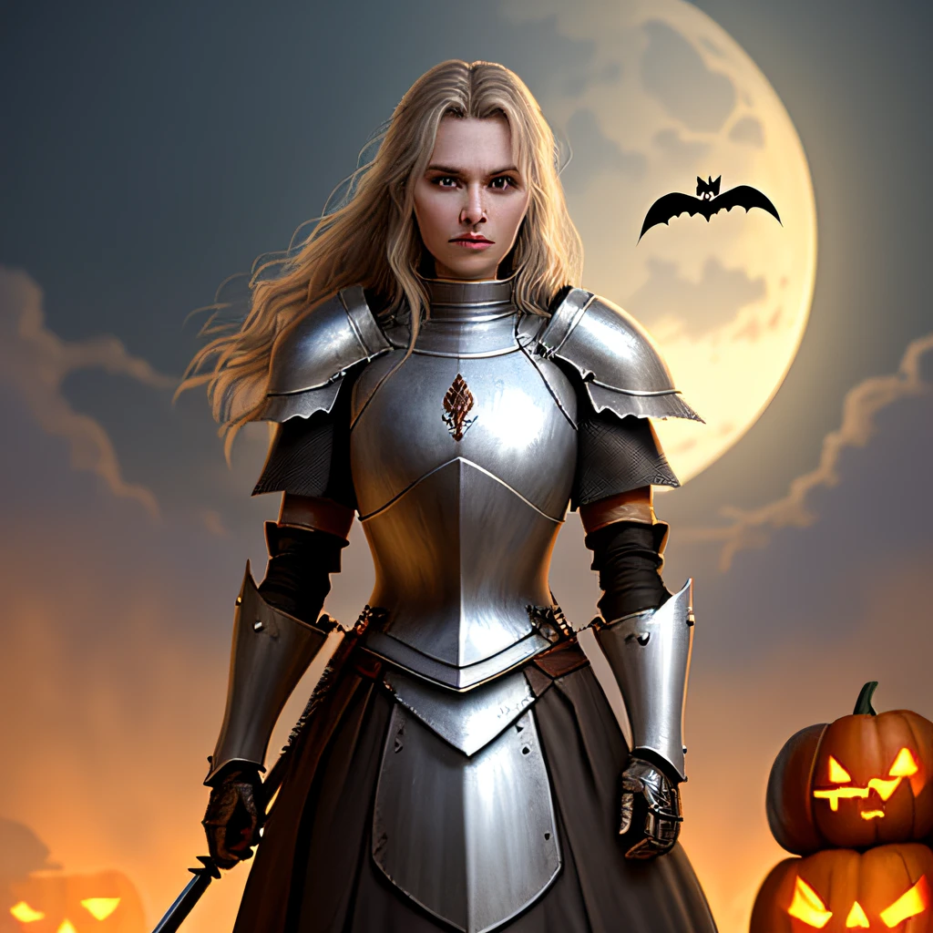 Halloween Western Female Knight Wearing Armor The armor is scarred
