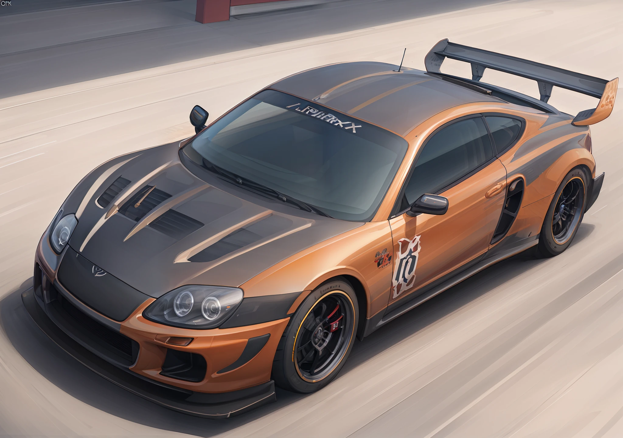 Arafix carro de corrida em uma pista com listras laranjas, Um cara barbudo vermelho dirigindo um GT3s, trabalho de pintura realista, listras de corrida laranja, 8 k octane comprehensive render, daniel maidman octane rendering, hiper realista", hiper realista ", octane 4k render, octano 4 k render, photorealistic render in octane, octane 8 k render, octane render 8k