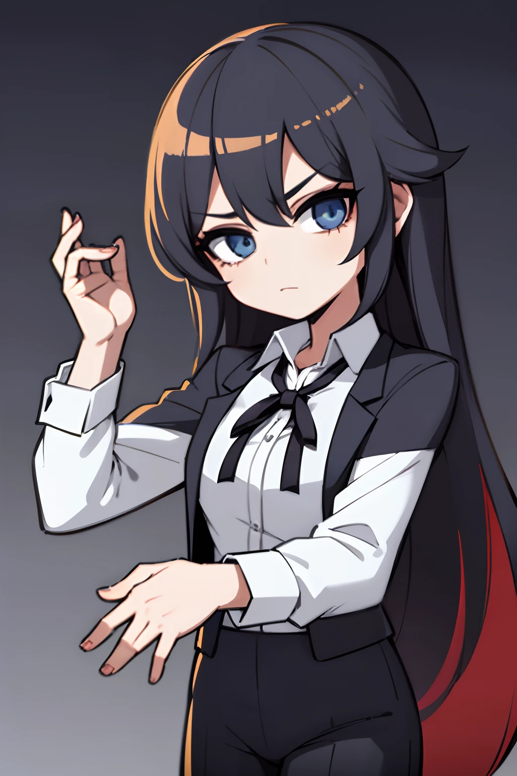1girl, bule hair , wearing a white shirt ,wearing a fancy black jacket, lineless, tied dye!, wearing a fancy jacket,not wearing a pants, holding a pat