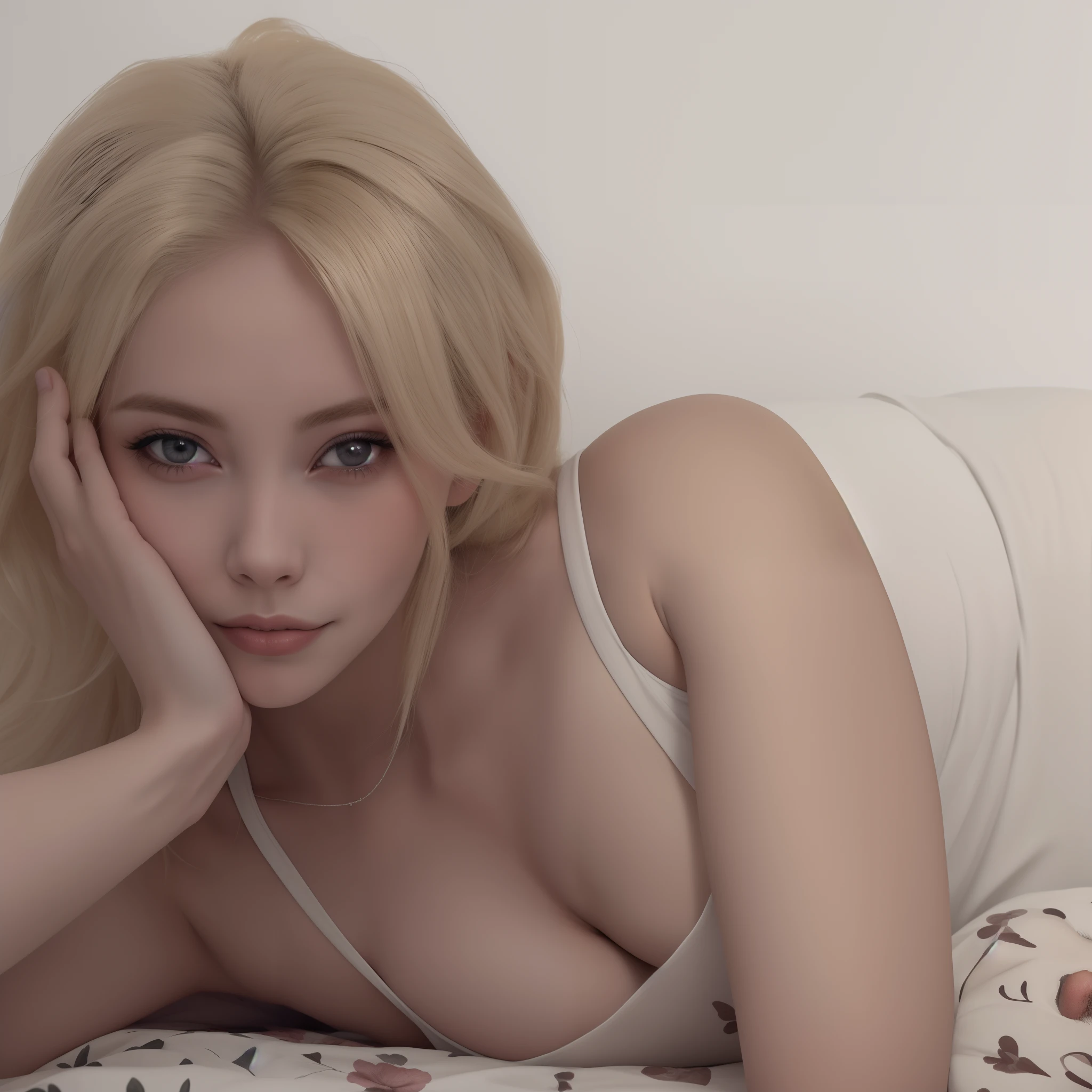 Blonde woman lying on a bed with a white sheet and a white wall, Deusa loira,  loira bonita, blonde girl, uma loira linda, louro, sexy look at the camera, olhar sedutoramente na frente, angelawhite, pose muito sedutora, namorada russa, Fotografado na webcam, 2263539546], mulher loira, long hair