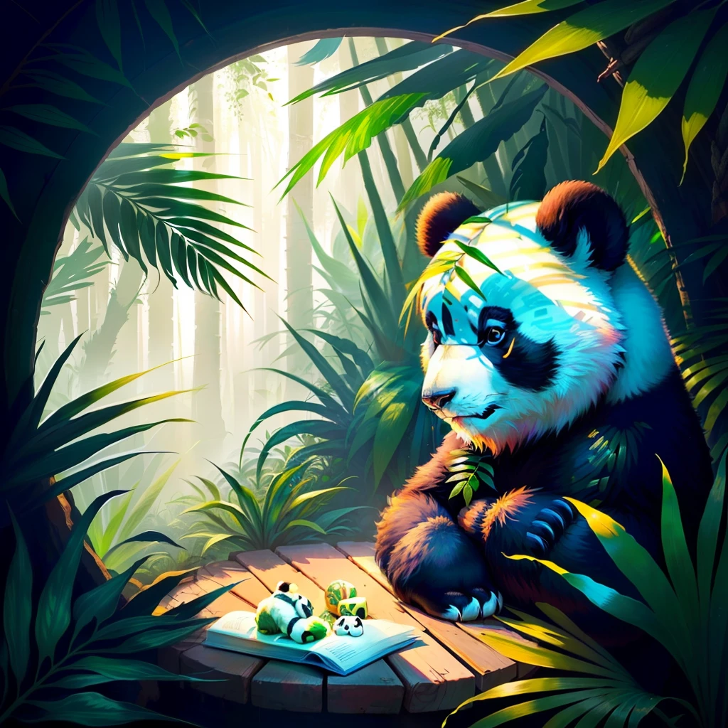 Can you make me a profile picture of round game in jungle theme with a panda and written WissiX