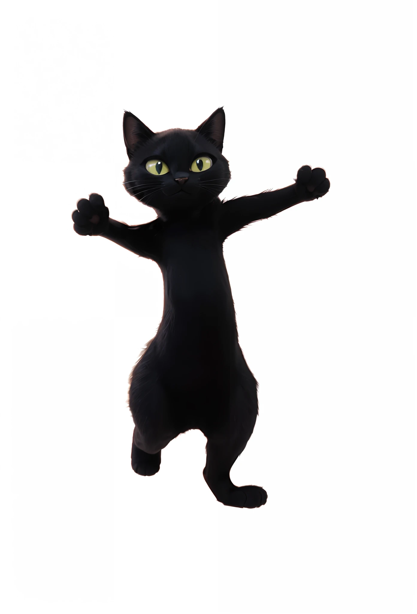 Make a black cat standing up holding a tambourine with its paws, Tipo Desenho da Disney. o pandeiro deve ser maior que o gato. Pixar, ..3d, Disney