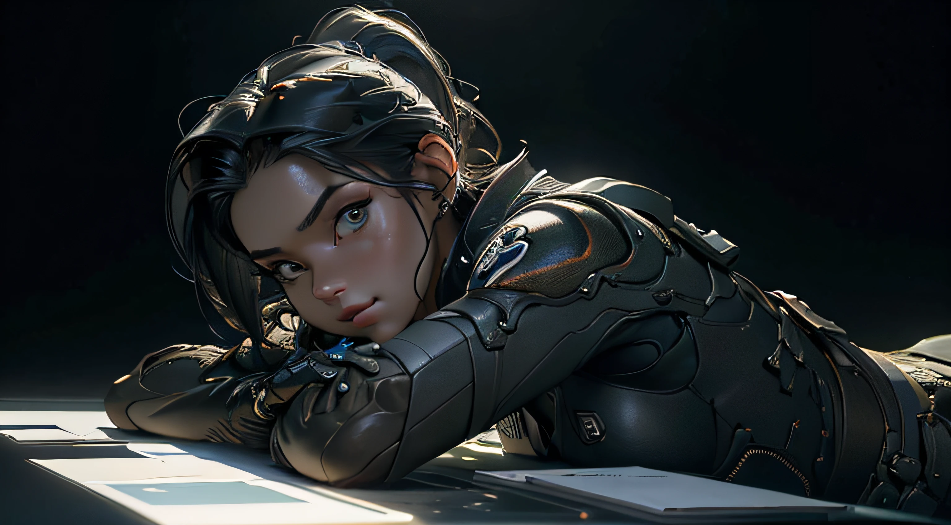 ((melhor qualidade)), ((master part)), (altamente detalhado:1.3), Beautiful woman, Cyberpunk, ciborgue, cabelos soltos, cabelos longos na altura dos quadris, olhos irritados, figura forte, peito emaciado, open arms, raised forearms, perfeitamente proporcionado, cintura nua, roupas de couro rasgadas,HDR (high dynamic range),ray tracing,NVIDIA RTX,Super-Resolution,irreal 5, Subsurface scattering,PBR Texturing,Post-processing,anisotropic filtering,profundidade de campo,Maximum clarity and sharpness,texturas multicamadas,Mapas de albedo e especular,surface shading, Accurate simulation of light-material interaction,perfectly proportions,octan render,Two-tone lighting, ISO baixo,White balance,rule of thirds,wide aperature,8K BRUTO,Subpixel eficiente