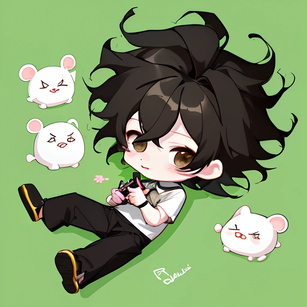 a cartoon of a boy,cute cartoon, ruan cute vtuber, looking at his phone, cartoonish cute, cai xukun, cute, chibi