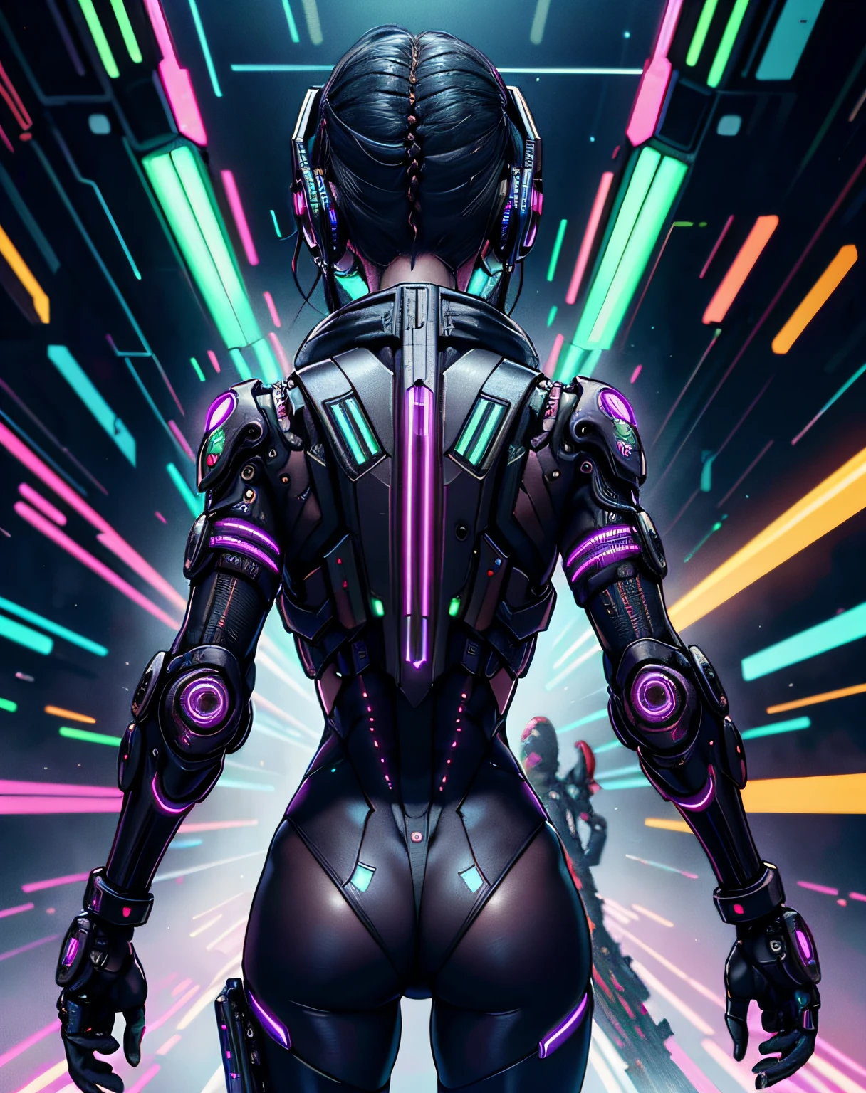 (Cyberpunk) (best quality, master part:1.2), fotorrealista, contornos espessos, sombras fortes, cartaz do filme de (2Meninas, twin girls:1.1), longos cabelos brancos multicoloridos, Back-to-back, Posando, confiante, tiro de close-up, Olhando para o Viewer, Standing, roupa de assassino Cyberpunk, Techwear, Advanced technology, distopia sombria, mechanical parts, Neon light,, brincos, joias de ametista, aurora boreal no fundo, (Cyberpunk)