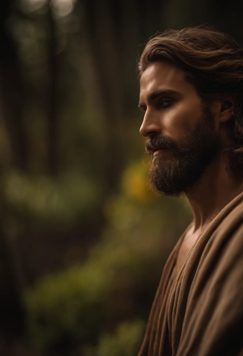 Fotografia de Jesus Cristo, ((melhor qualidade, 8k, obra-prima: 1.3)), ultra-realistic graphics, fotografia a cores, Canon EOS R5 High Quality DSLR Camera, Photo Session, Tiro na Canon EF 85mm f/1.2L II lense, profundidade de campo, DOF, Tilt Blur, velocidade do obturador 1/1000, grain of film, Fujifilm XT3, Super-Resolution, Megapixel, ProPhoto RGB, UHD