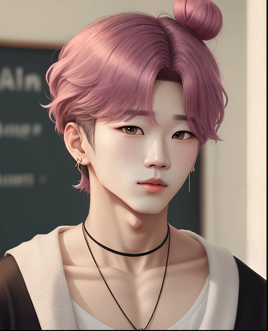 Make Jimin with a bun in his hair, a septum piercing,