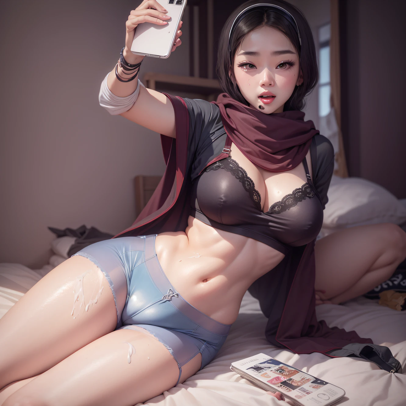 17 year old beautifull korean girl , wet underwear shorts , pussy filled with cum