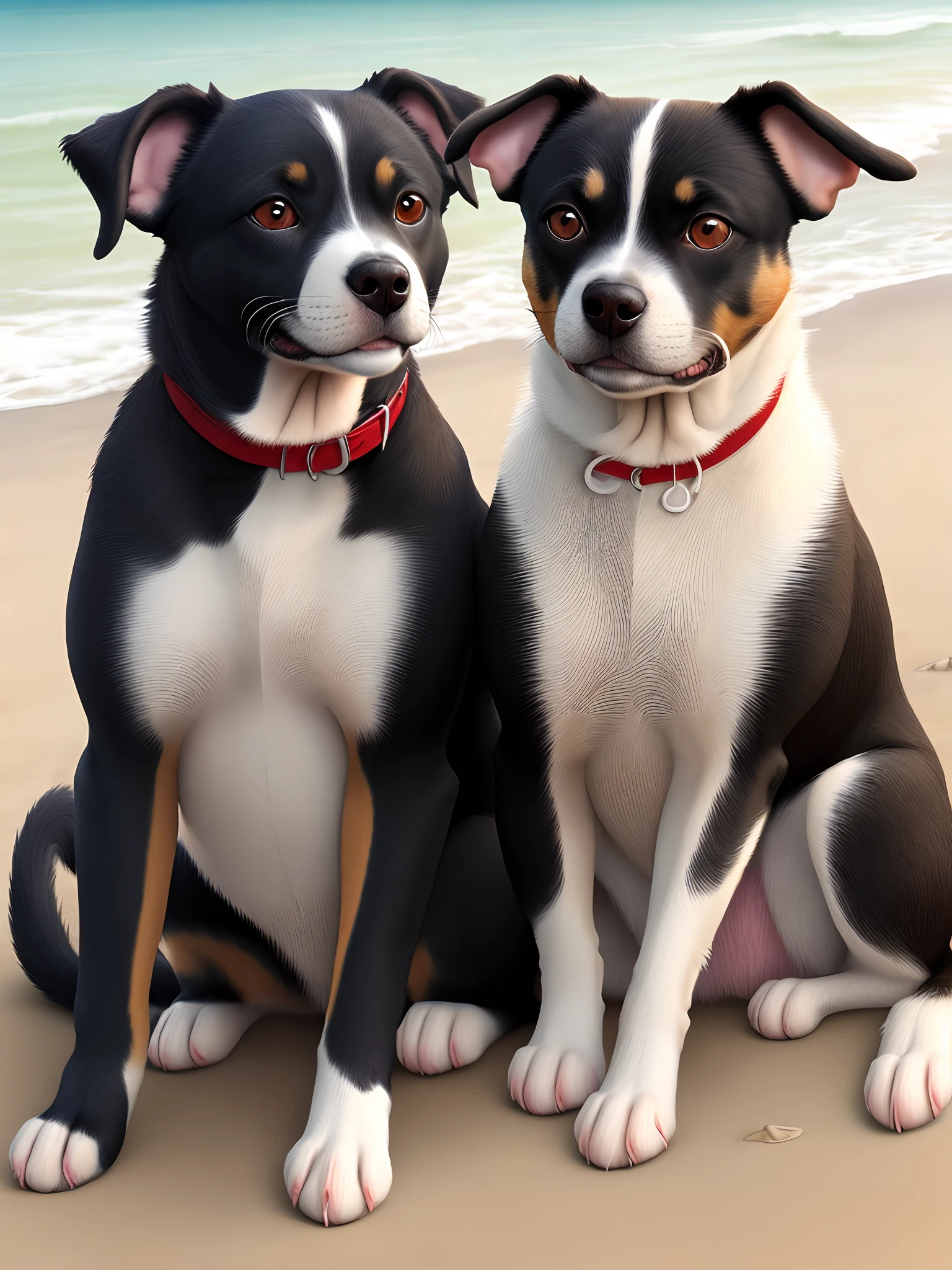 Dog cat couple boston rat terrier love realistic beach
