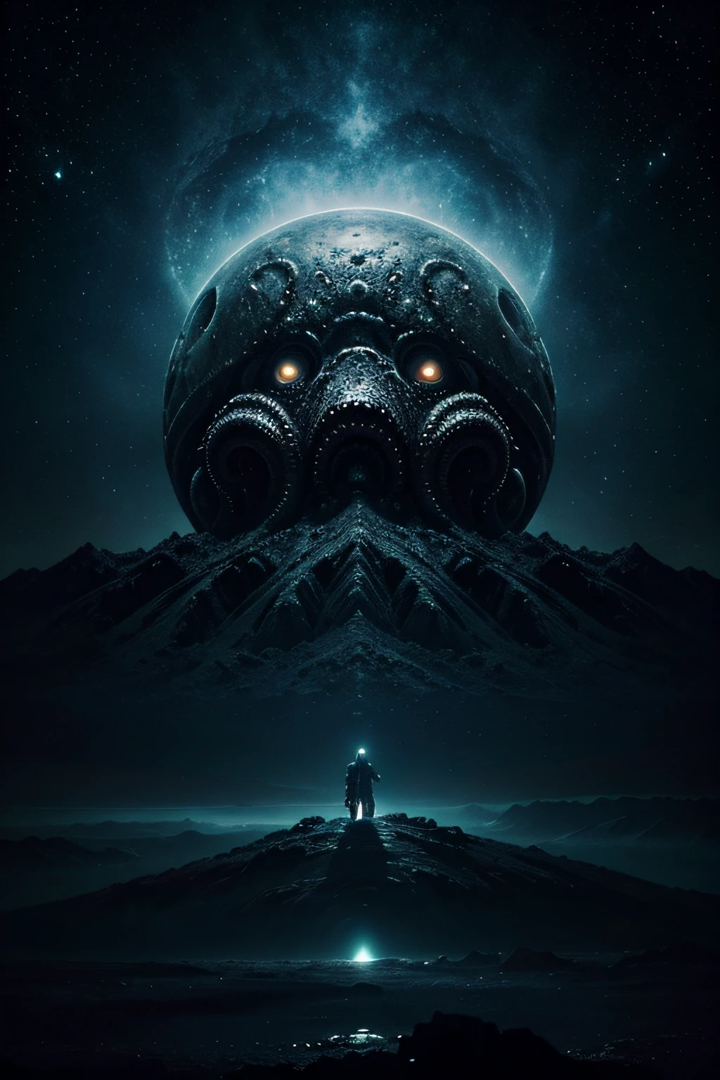 There's a planet in the middle, Tentacles of the universe, Lovecraft's Inspiration, Lovecraft's Cosmic Fear, Paisagem infernal de Lovecraft, Filmes de fantasia gotico e terror espacial, Atmosfera inspirada em Lovecraft, lovecraftiano, Planet in open space, sem pessoas