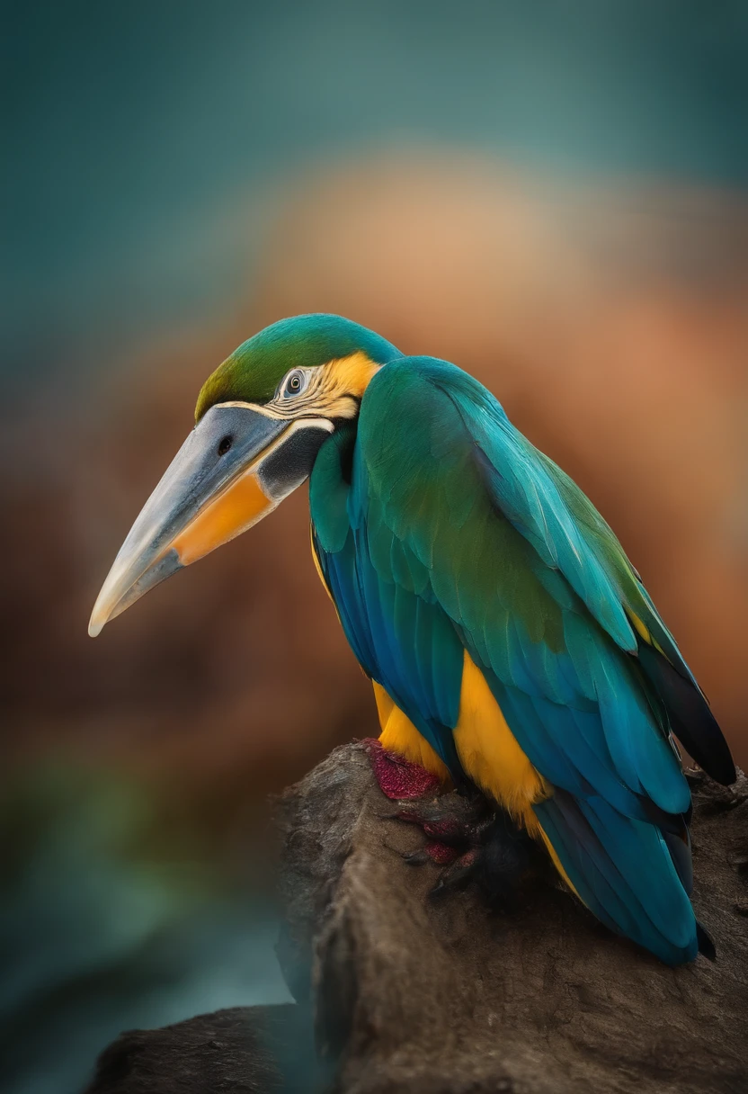 There is a bird that is sitting on a rock with a beak - SeaArt AI