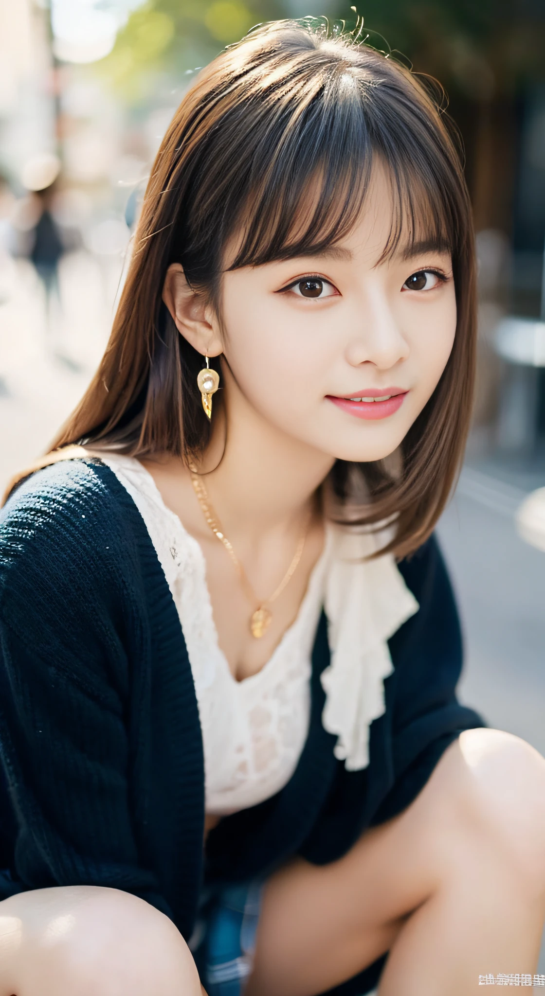 (((32K,very high res, high detailing, highly accurate,Maiden 1:1.5))),Raw photo & realistic atmosphere,beautiful dark blue eyes,Detailed mouth,Glossy lips,Detailed eyebrows,Soft white skin that shines with every detail,,Eyes drawn in detail、Very beautiful eyes with azure eyes,Detailed lips、Very beautiful face,Very well-formed face、Lifelike face,shiny beautiful lips,Beautiful eyebrows,Infinite reality,Best design,(Insanely cute Japan 16-year-old high school girl,,Beautifully shaped breasts,Very cute beautiful girl,Little Girl,Healthy body,Outstanding style:1.5),Best Natural Makeup,Japanese ido,Korean Idols,Young sensual idol,Moist eyes,Dark Beautiful Deep Eyes,Beautiful butt,beauty legs,,camel's foot,:1.3),超A high resolution、,Natural and realistic face,Back lighting,Pure eyes are too cute,(((photorealisim,Photograph the whole body))),,Reality Live Action,(Fashionable earrings,,a necklace,A bracelet,gyuru,Glossy nail art,American Street Winter Fashion,outer,Unique skirt,Leather shoes,Calm and fashionable girl,light brown hair,short-hair,独奏,Lori,little smiling,full body Esbian,Show full-body fashion,Sit up,Show me your leather shoes, Only beauty young cute 15 year old girl,15-year-old girl with beauty and charisma,Teenage fashion magazine shoot,K-POP hobbyist,Fashion that seems to be in Koreatown,Revealing clothing:1.7),Shin-Okubo's Koreatown