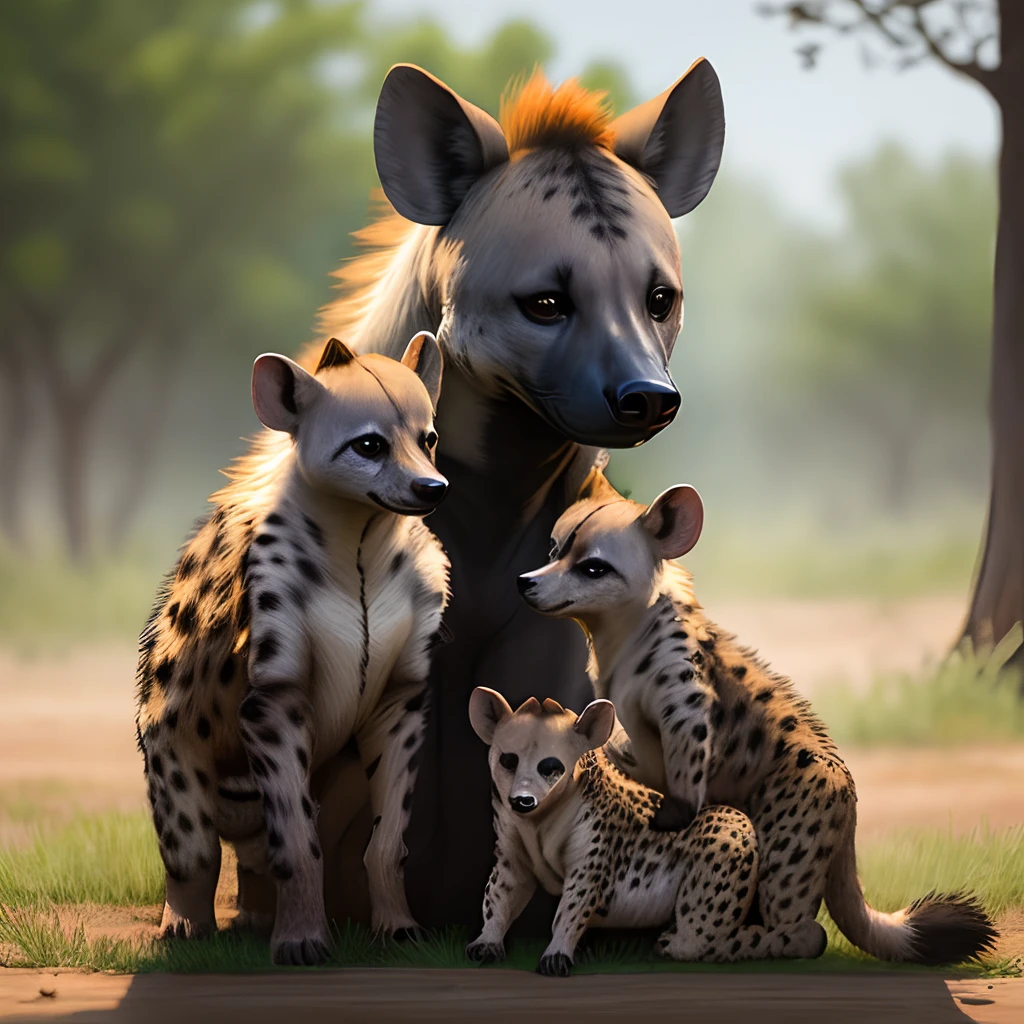 Realistic hyena mom 3 cubs