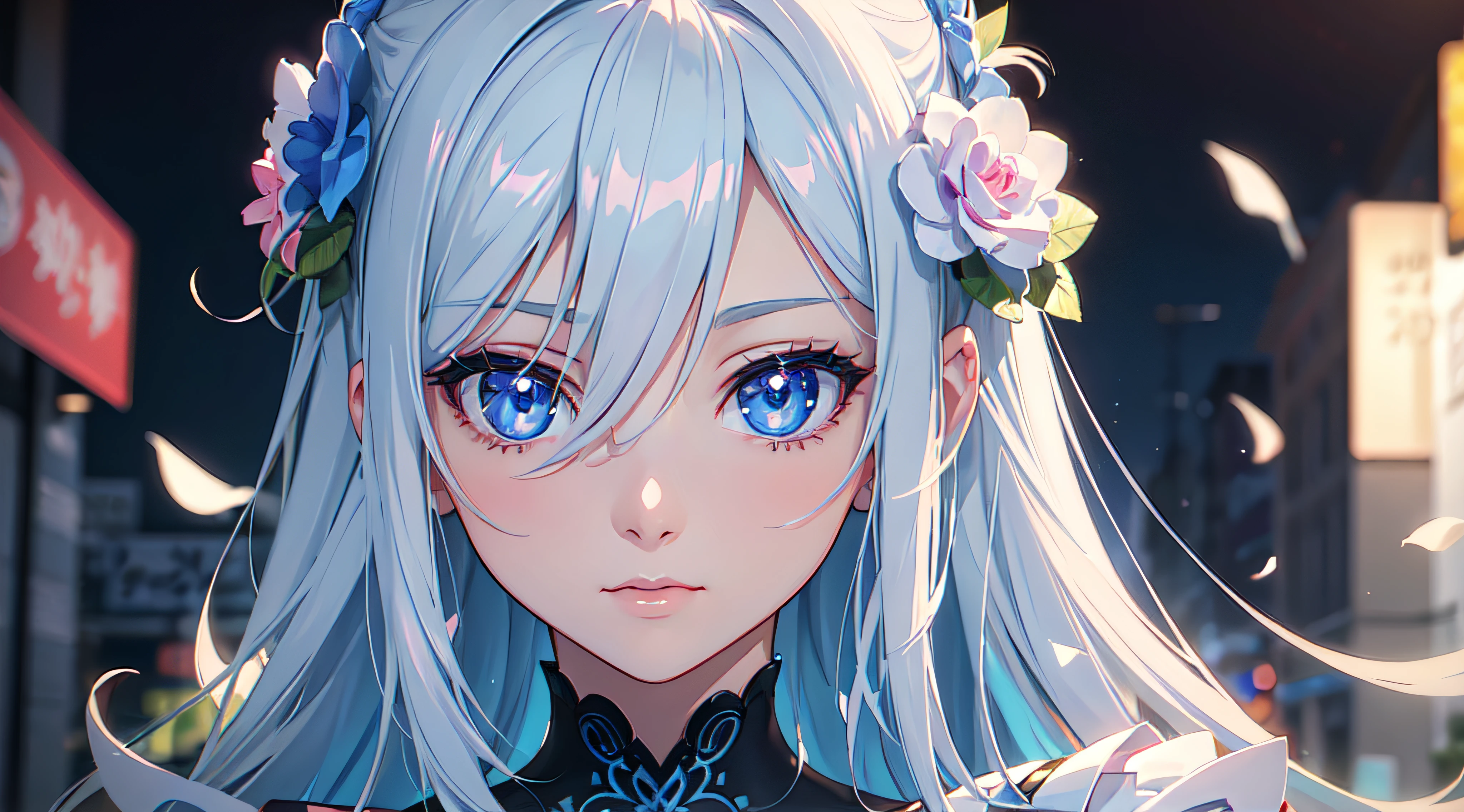 woman with blue eyes and long hair with flowers in her hair, stunning anime face portrait, photorealistic anime girl render, beautiful anime girl, detailed digital anime art, render of a cute 3d anime girl, smooth anime cg art, beautiful anime portrait, beautiful anime face, anime styled 3d, 3d anime girl, beautiful anime woman, digital anime art