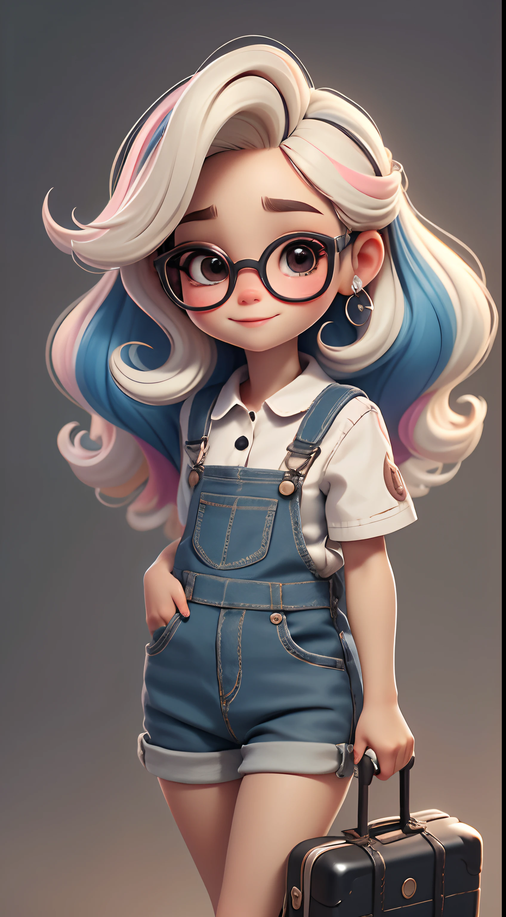Create a series of cute black dread dolls baby chibi style with a cute travel theme, each with lots of detail and in an 8K resolution. All dolls should follow the same solid background pattern and be complete in the image, mostrando o (corpo inteiro, incluindo as pernas: 1.5)
Boneca Mini viajante: Chame-a de Marina. Ela deve ter cabelo pequeno em tom multicolorido. Seus olhos devem ser grandes e expressivos, with long eyelashes and rosy cheeks. Sorriso delicado e branco. Marina must be dressed in overalls, sun glasses, Uma camisa, Camiseta, She must carry travel accessories and a suitcase. Certifique-se de adicionar detalhes nas roupas, such as buttons and pockets, sapato bonito
Certifique-se de adicionar sombras, texturas e detalhes nos cabelos, roupas, Travel utensils, to make them even more adorable and charming.