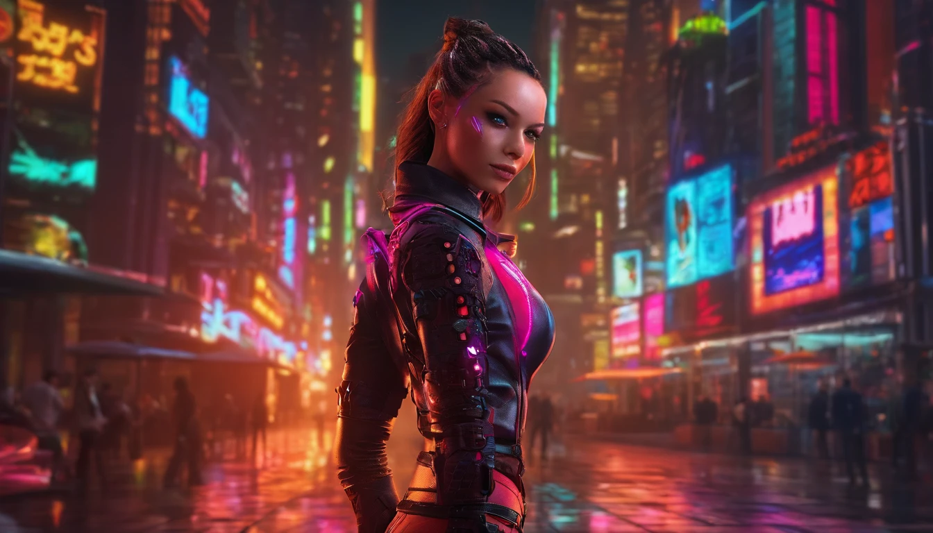 Sexy girl, very big tist, full body, sexy cyberpunk outfit, implant body, Ultra detailed face, ultra detailed eyes, ultra detailed clothes, realistic body, beautiful face, intricate details, ultra detailed skin, ultra realistic photo, ultra realistic lighting, hdr,best quality,8k,highres,realistic, soft lighting,vibrant colors,
