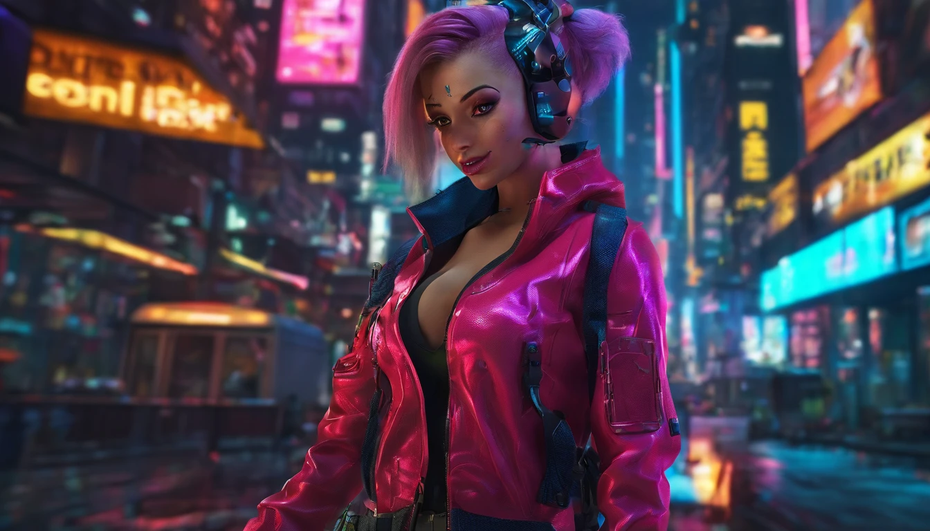 Sexy girl, very big tist, full body, sexy cyberpunk outfit, implant body, Ultra detailed face, ultra detailed eyes, ultra detailed clothes, realistic body, beautiful face, intricate details, ultra detailed skin, ultra realistic photo, ultra realistic lighting, hdr,best quality,8k,highres,realistic, soft lighting,vibrant colors,