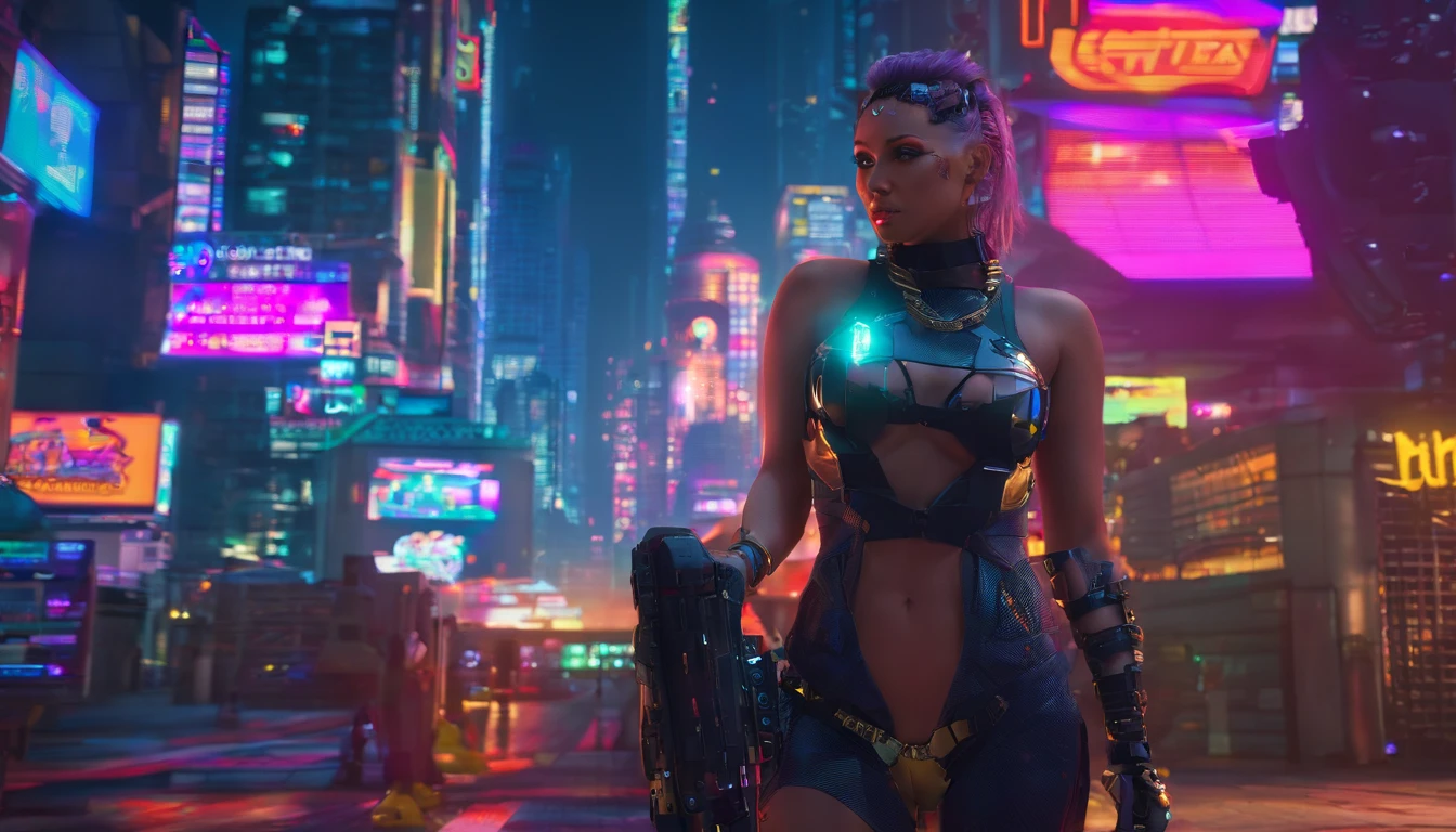 Sexy girl, very big tist, full body, sexy cyberpunk outfit, implant body, Ultra detailed face, ultra detailed eyes, ultra detailed clothes, realistic body, beautiful face, intricate details, ultra detailed skin, ultra realistic photo, ultra realistic lighting, hdr,best quality,8k,highres,realistic, soft lighting,vibrant colors,