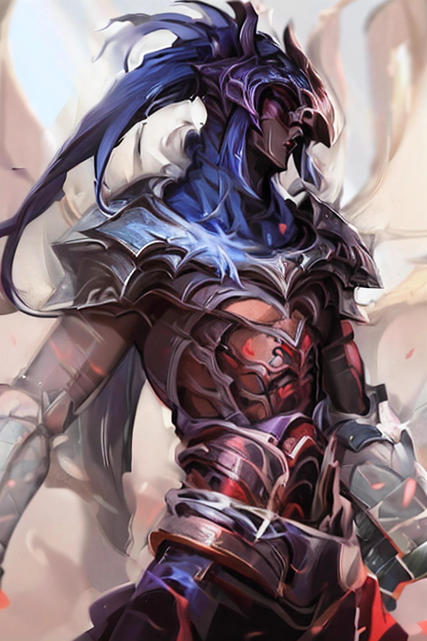 A closeup of a person with a sword and a demon, cavaleiro de sangue, Epic fantasy art style, Elfo Negro, armadura escura, Epic Fantasy Digital Art Style, Paladino Grimdark, epic fantasy HD art style, Estilo Darksiders, demon armor, epic fantasy art, Darksiders Estilo de Arte, Drow, cavaleiro do mal, cavaleiro da morte, cavaleiro da morte