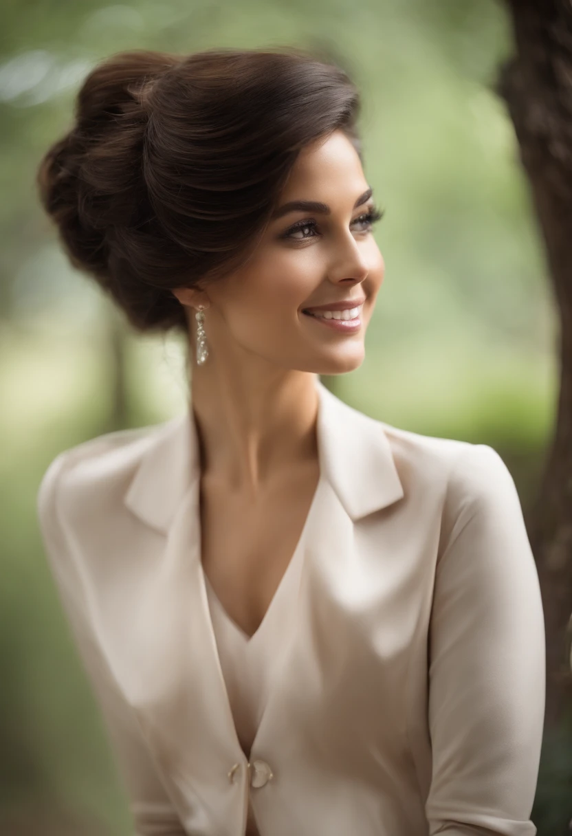 A close up of a woman in a white shirt and a tree - SeaArt AI