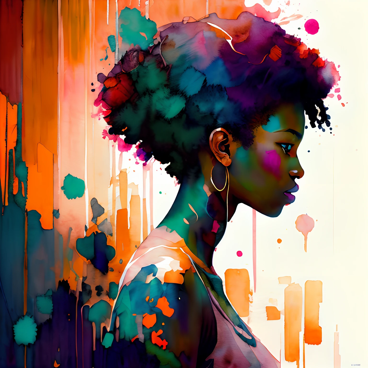 wtrcolor style, Digital art of a tree, official art, masterpiece, Beautiful, ((watercolor)), paint splatter, intricate details. Highly detailed, detailed, [dripping:0.5], Trending on artstation, by Rachel Walker, looking like a real painting, centered, sideshot, random woman, dark colours, use only the colours black and gold