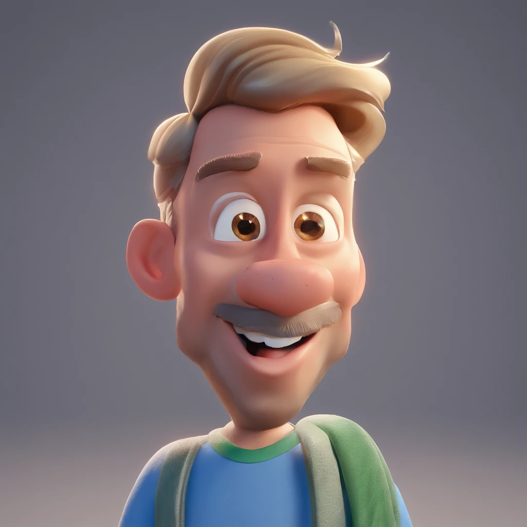 Criar uma imagem 3D estilo disney/pixar de um homem de 35 anos sem barba usando um bone virado para tras, com uma camiseta de rock e usando fones de ouvido