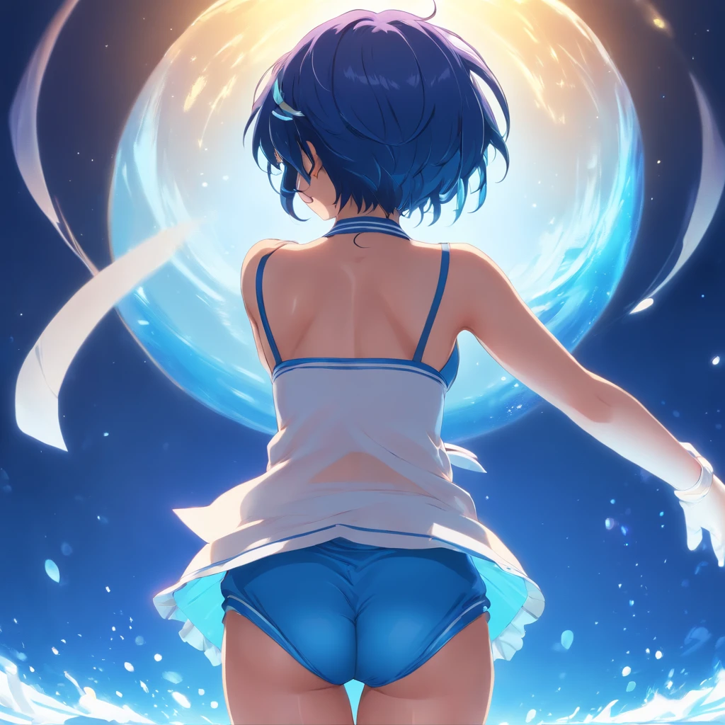 from behind,Sailor Mercury's big round butt in a diaper,(best quality,4k,highres,ultra-detailed,realistic:1.37),vivid colors,physically-based rendering,studio lighting,portrait,fantasy,blue tones,soft lighting, anus, anus peek
