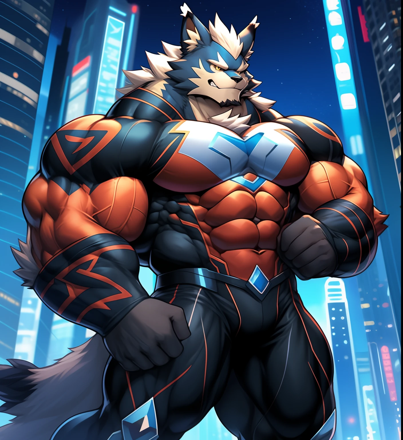 Giant Anthropomorphic Mightyena Pokemon Man, Yellow Eyes, Muscular, Looming over the viewer, Tired, Handsome, Charming, View from below, Daddy, Bara, Horny, Flirty, Older Brother, Four toed feet, cock and balls, teasy, teasing the viewer, Macro, Bully, Jock, flirting with tiny viewer, Superhero Costume, Black underwear