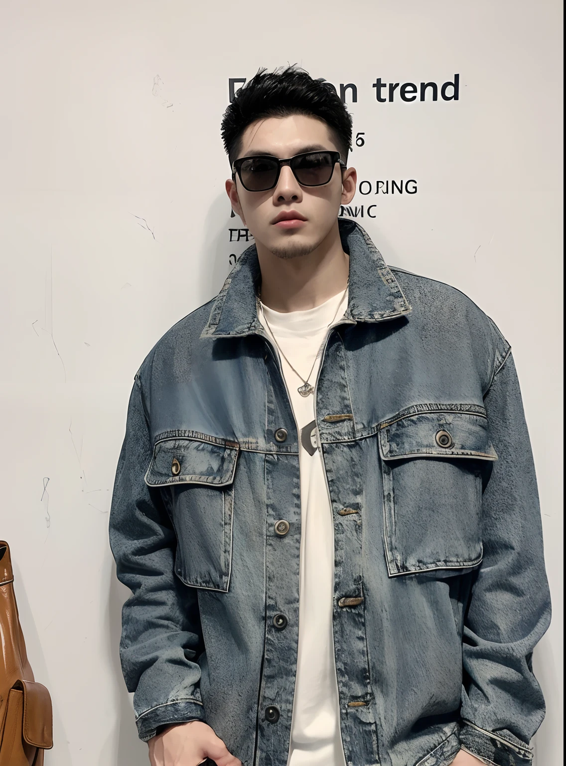 Chinese men wear denim jackets, profile shot, aesthetic shot, inspired by Robbie Trevino, wearing cyberpunk streetwear, personal profile picture, twitch streamer / gamer ludwig, with neon lights, Aesthetic!!, inspired by Adam Dario Keel, an aesthetic!, beautiful aesthetic, wearing cyberpunk 2 0 7 7 jacket, hyung tae, Aesthetic!!!!, album photo