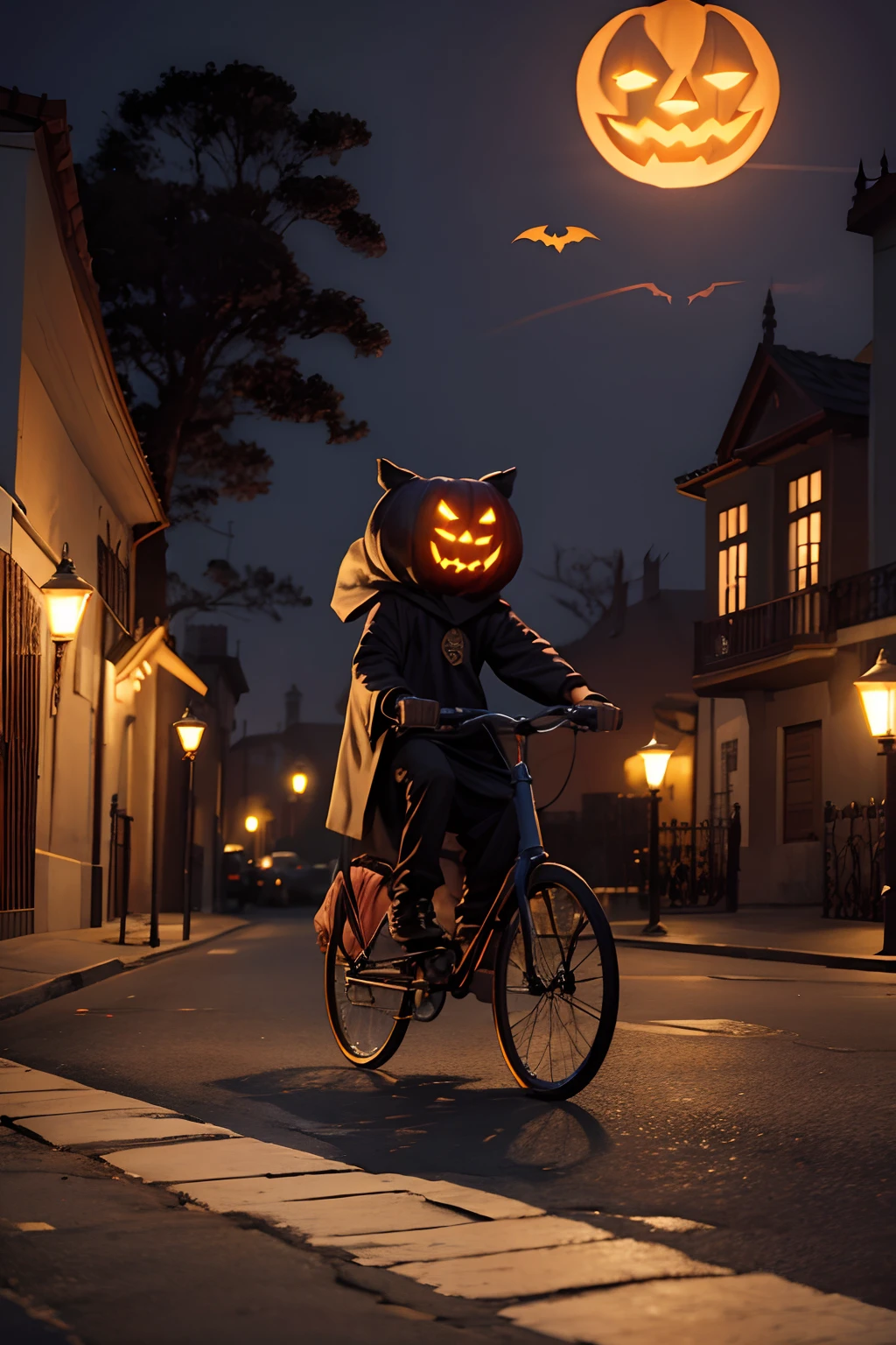 convite de halloween com monstros andando de bicicleta