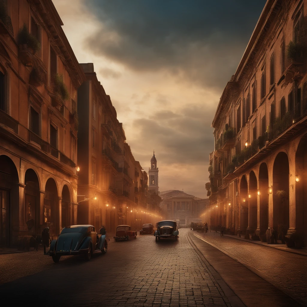 A realistic masterpiece image of a 1920 italian mafia city background, movie poster, realisitc, 8k, detailed, high detailed,