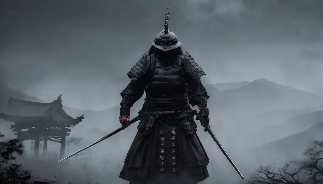 (best quality,4k,8k,A high resolution,master part:1.2),ultra-detalhado,Realistic:1.37,Samurai of Japan's Sengoku period,Use armadura samurai completa,Black Samurai Mask,Segurando uma katana afiada,A strong sense of oppression,olhos vermelhos brilhantes