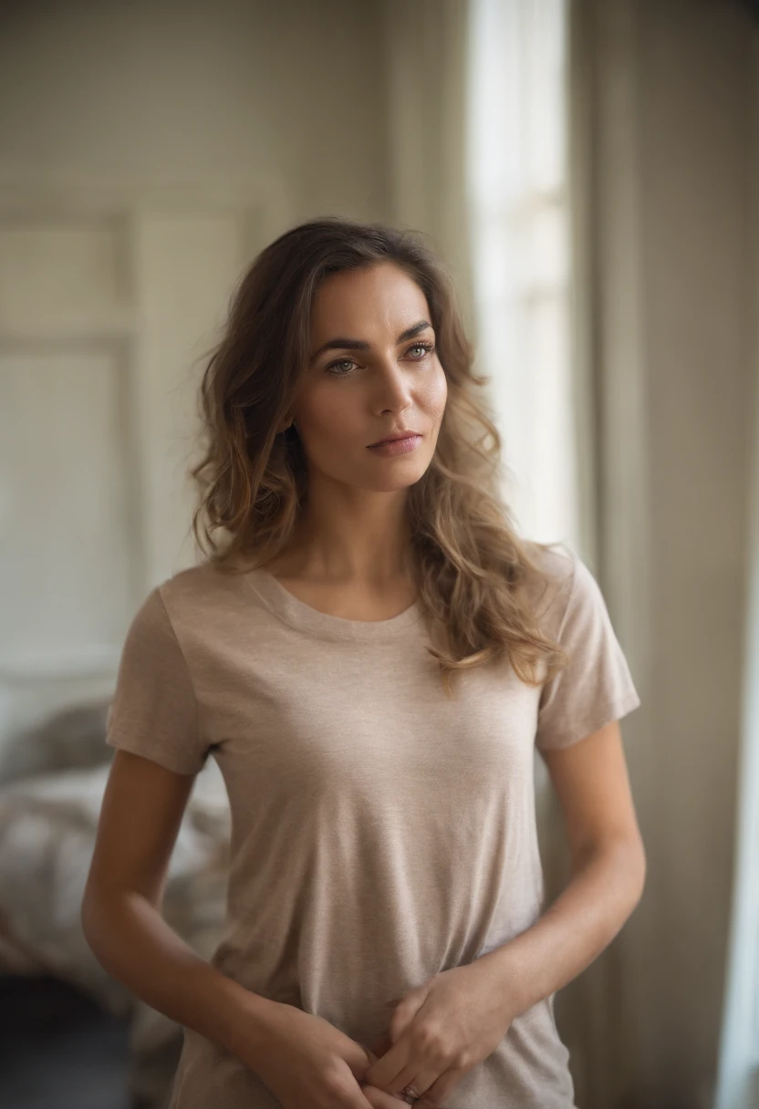 A woman wearing a matching T-shirt and panties, fille sexy aux yeux bleus, Portrait Sophie Mudd, Portrait of de Corinnne Kopf, cheveux blonds et grands yeux, selfie of a young woman, Макияж Without, maquillage naturel, Look directly into the camera, Visage avec Artgram, dezentes Maquillage, Excellente photographie pleine longueur, in a room, gros seins, Blonde, Latin, breasts exposed, Chemise torse nu, Take out the chickadees, poitrine sortie,
