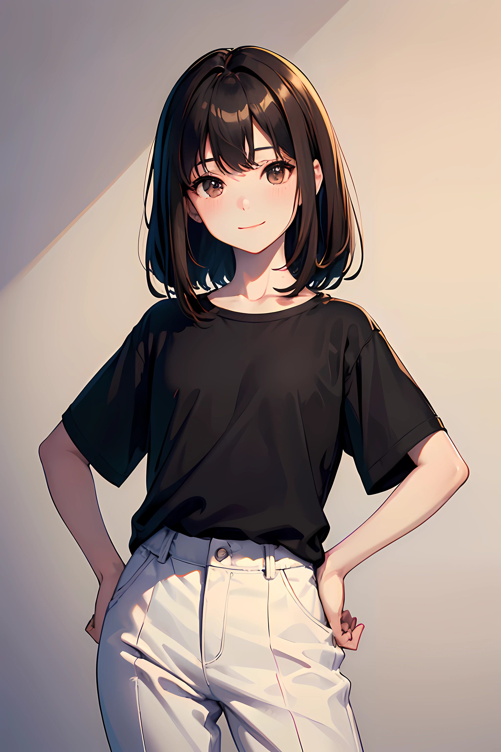 wariza,(child),(masterpiece,Highest Quality),short sleeve t shirt,(White mini skirt with gingham check),A dark-haired
