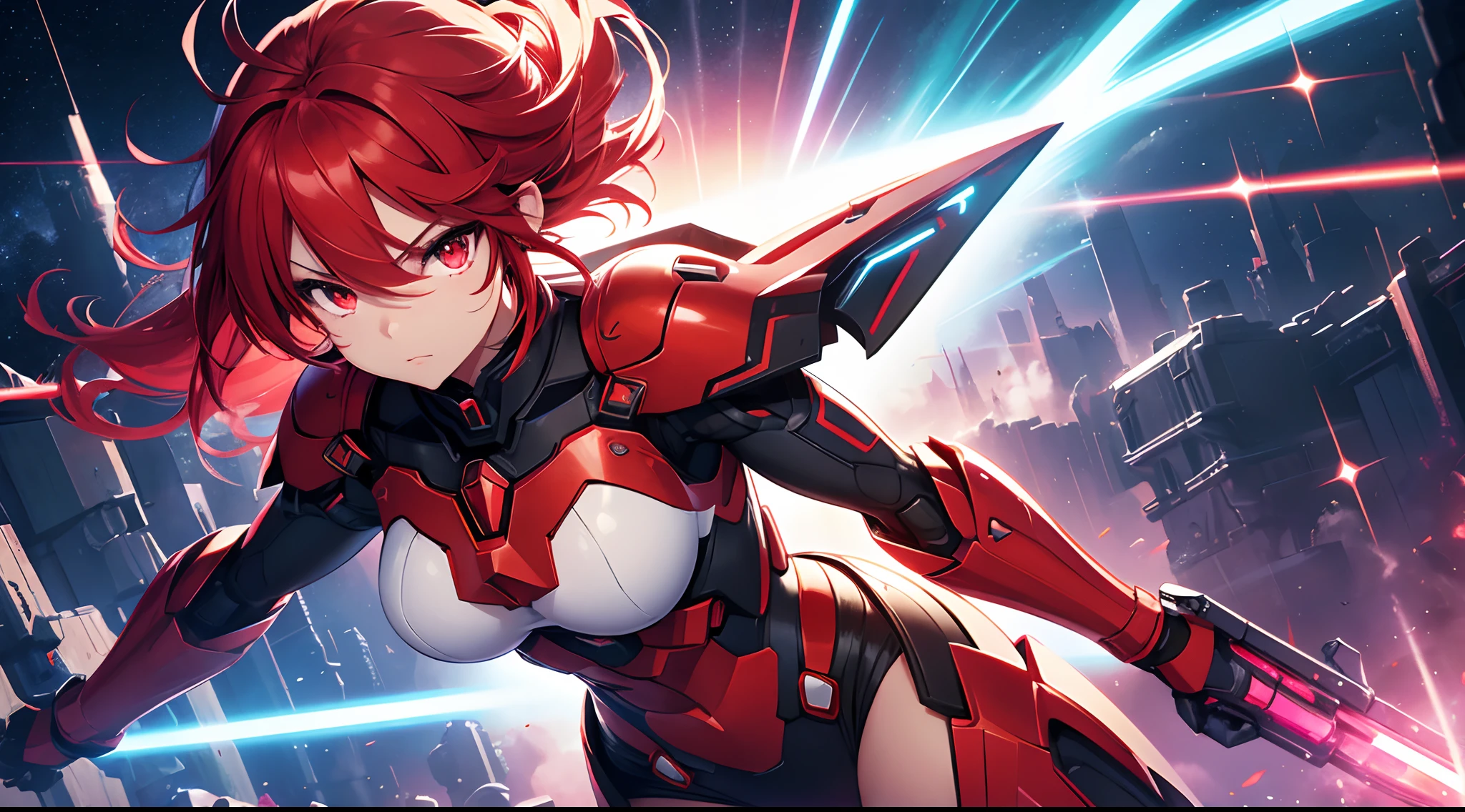 (Tabletop、highest quality), (Perfect female body:1.2), Ultra Details、Anime Style、alone、Shrine maiden in cyber dress、With a huge sword、Cyberpunk Ninja Girl、((Crimson Red))Background Standing in the wilderness