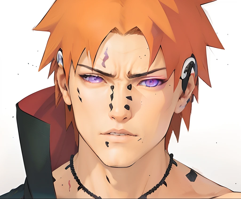 Hyperrealistic version of Pain, rinnegan purple eyes, hyperdetailled, hyperrealistic