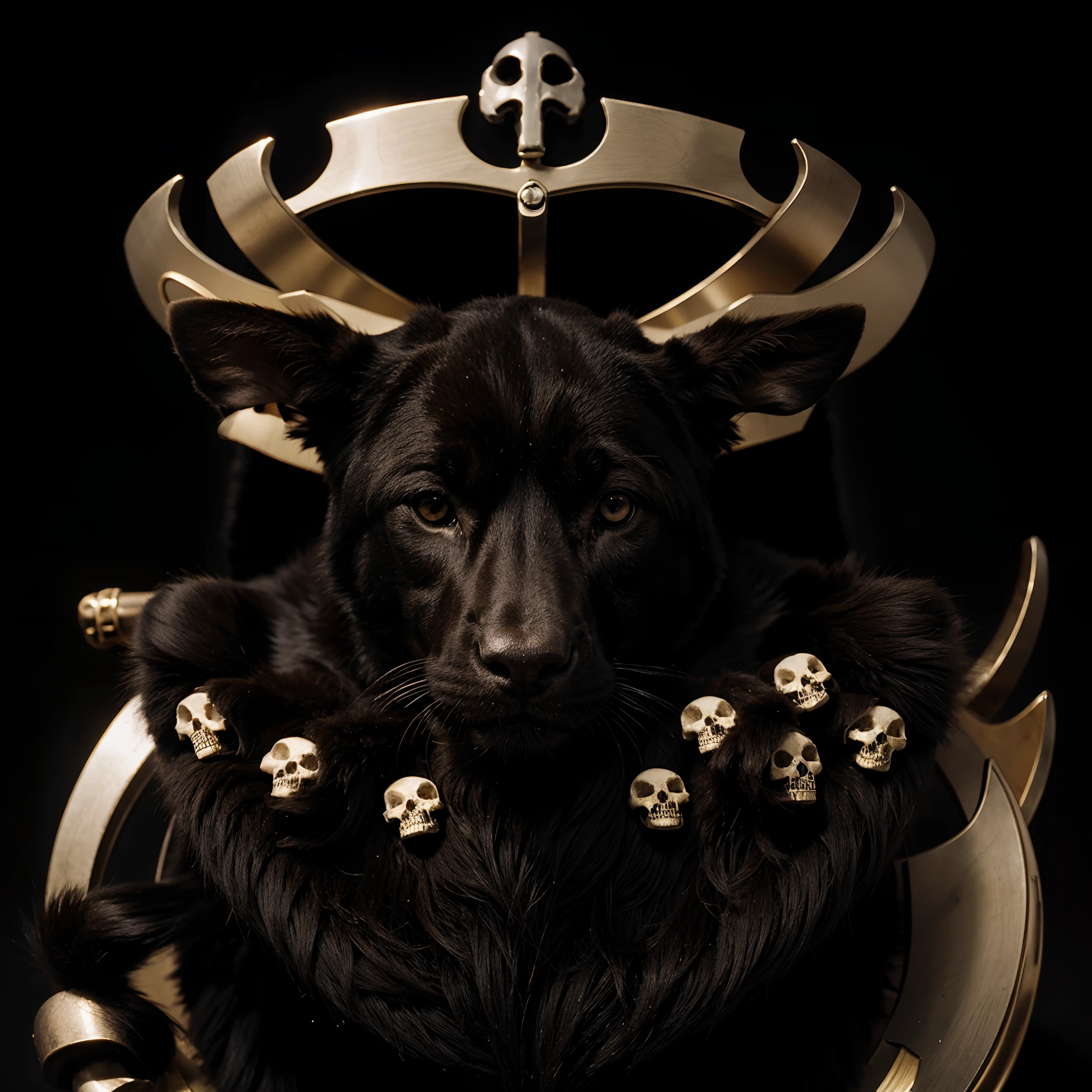 Symbol of veterinary medicine, On a black background with animal skulls.