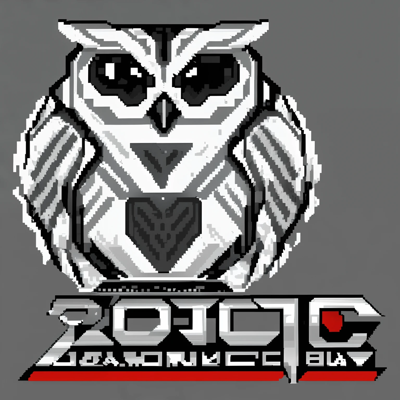 An owl with titanium-black armor, visible face with red eyes, final boss hype, NES character, pixel art, white background, owl at centre,(128*128)