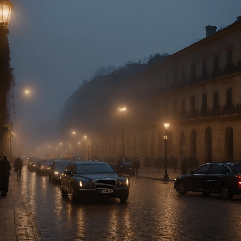 A realistic masterpiece image of a 1920 italian mafia city night, foggy, dark background, movie poster, realisitc, 8k, detailed, high detailed,