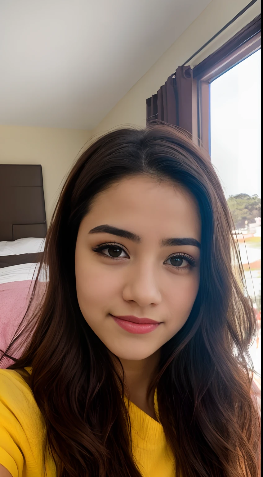 Foto RAW em sequencia, uma foto de uma adolescente 16anos, ((selfie da parte superior do corpo, feliz)), mordendo dedo, rosto detalhado, planos de fundo detalhados pouco desfocados, luzes naturais, HDR, foto realista, foto profissional, flerte com o espectador, visual sexy, fotorrealista, Linda, pele natural, 8k UHD, alta qualidade, filmic grain, Fujifilm XT3