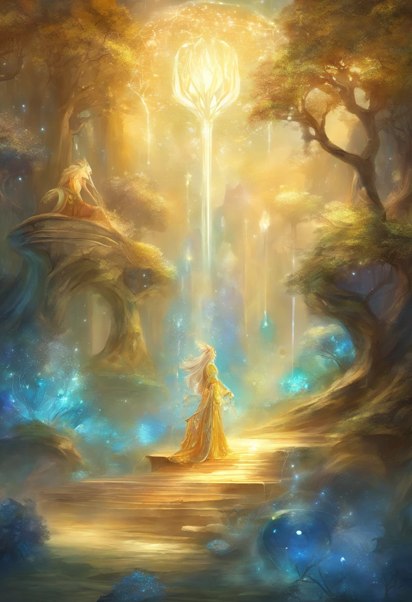 Orery, Celestial mobile, gold, iridescent and blue crystal
