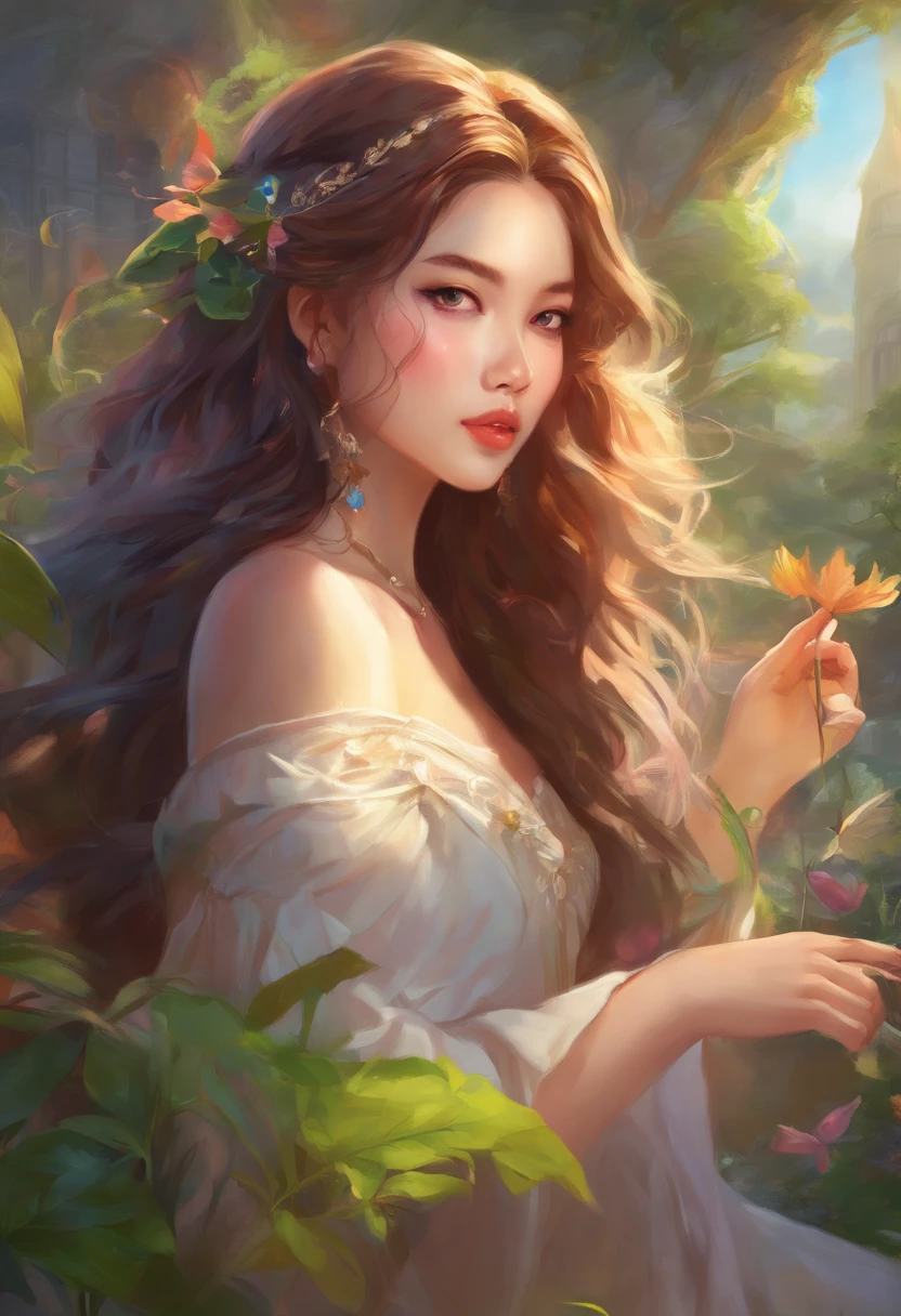 (best quality,4k,8k,highres,masterpiece:1.2),ultra-detailed,(realistic,photorealistic,photo-realistic:1.37),Jennie,portrait,painting,soft lighting,vibrant colors,fine brushwork,detailed eyes and lips,beautiful face and smile,long wavy hair,stylish outfit,feminine pose,garden background,lush foliage,bright sunny day, Jennie Kim blackpink Jennie, hogwarts student, slyterin, dark cloud