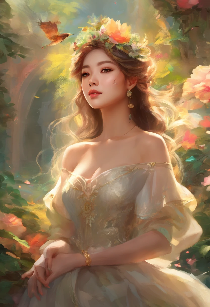 (best quality,4k,8k,highres,masterpiece:1.2),ultra-detailed,(realistic,photorealistic,photo-realistic:1.37),Jennie,portrait,painting,soft lighting,vibrant colors,fine brushwork,detailed eyes and lips,beautiful face and smile,long wavy hair,stylish outfit,feminine pose,garden background,lush foliage,bright sunny day, Jennie Kim blackpink Jennie, hogwarts student, slyterin, dark cloud