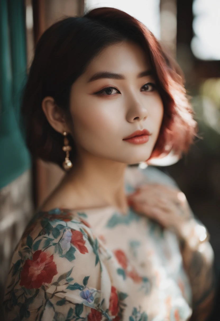 medium bob hair, Japanese Cute lady, age 20, Heart shape tattoo below left eye